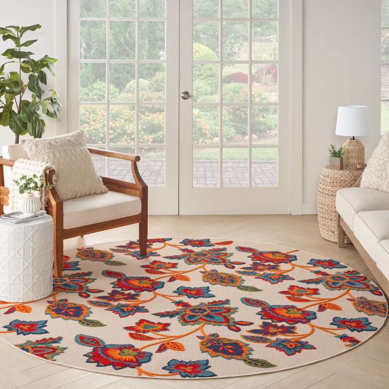Anastasios Floral Multicolor Indoor/Outdoor Area Rug, Round 7'10"