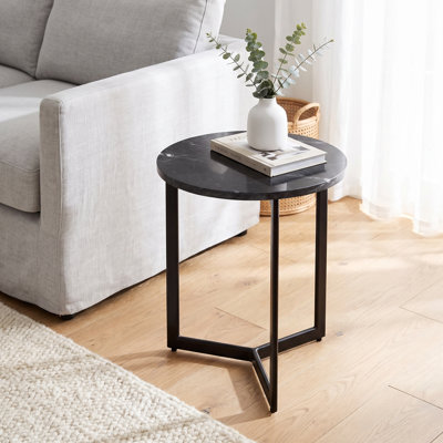 Table d'appoint ronde en métal noir et marbre Emmaleen, 15 po