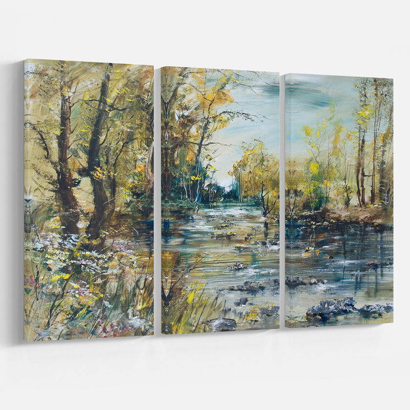 Landscape Rocky River Forest Canvas Oil Painting Multi-Piece - Rocky River