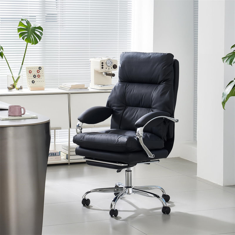 Office Desk Chairs With Foot Rest, Fully Reclining Ergonomic Executive Office Chair With Armrests, High Back Comfy Swivel Computer Chair With Wheels And Lumbar Support