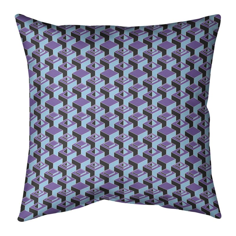 Housse de coussin Skyscrapers, 14 po x 14 po, Petit mauve et bleu sarcelle, Simili daim