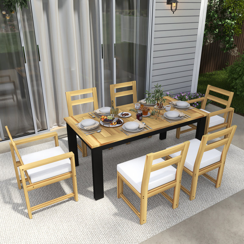 Ensemble repas d'extérieur 7 pièces, Teck clair