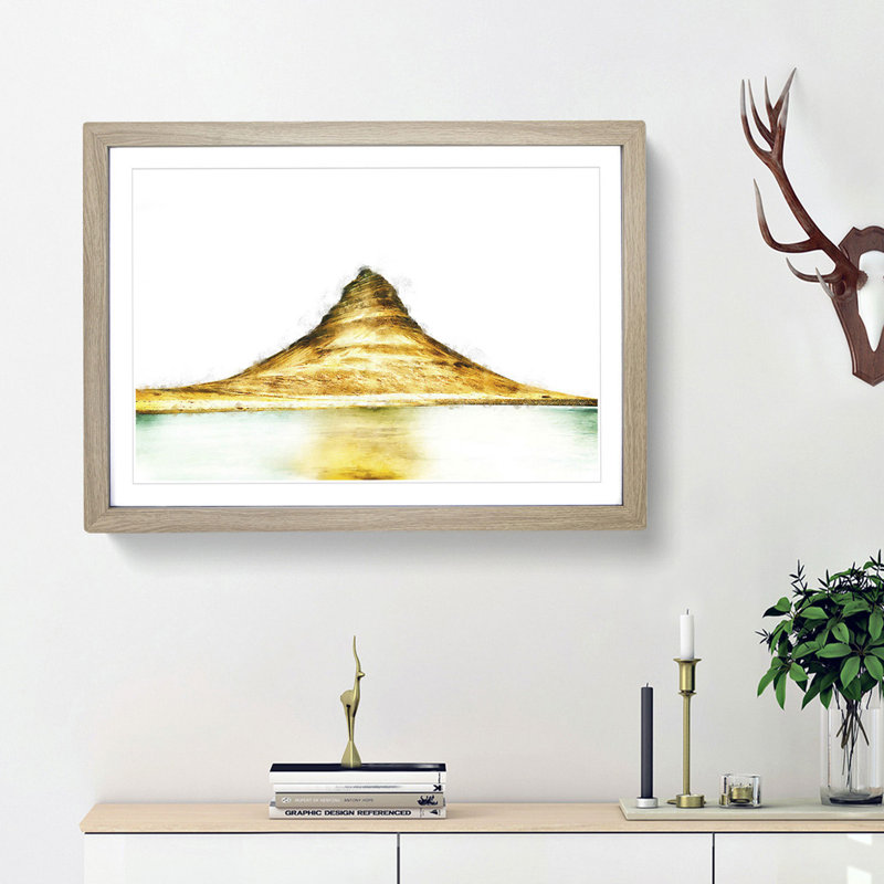 The Kirkjufell Mountain In Iceland - Single Picture Frame Painting on MDF, Oak Framed, 24cm H x 33cm W x 2cm D