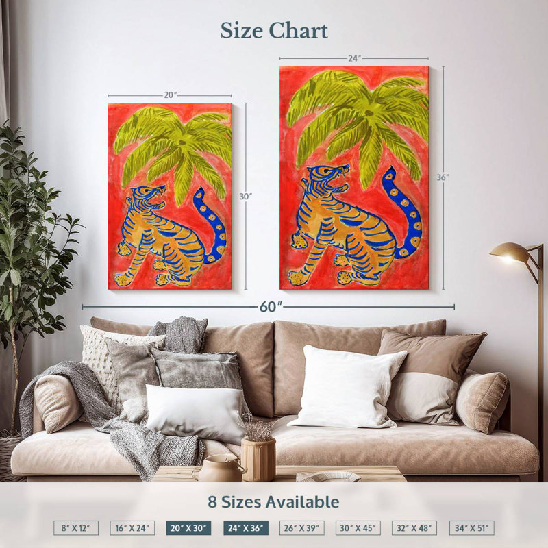 Brampt Tiger Under Palms, 36" H x 24" W