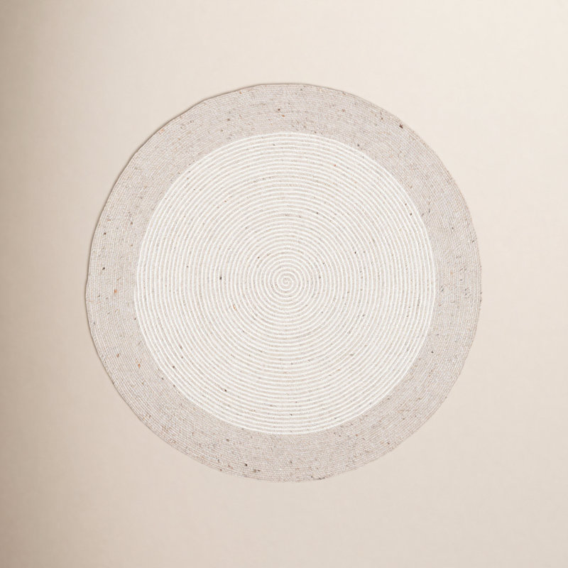 Aria Geometric Hand-Woven Wool/Cotton Beige/Ivory Area Rug, Round 8'