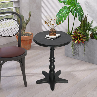15.75 Inch Round Small End Table, Wooden Pedestal Side Coffee Tables, Vintage Accent Nightstand For Living Room, Bedroom, Entryway (Black)