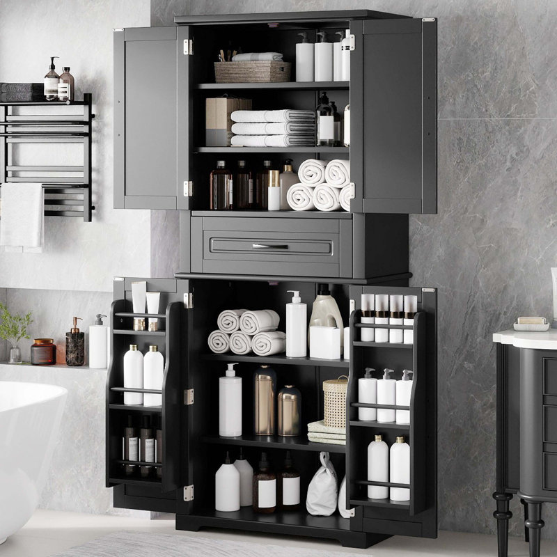 Armoire de rangement multifonctionnelle noire, tiroir coulissant et armoire ajustable