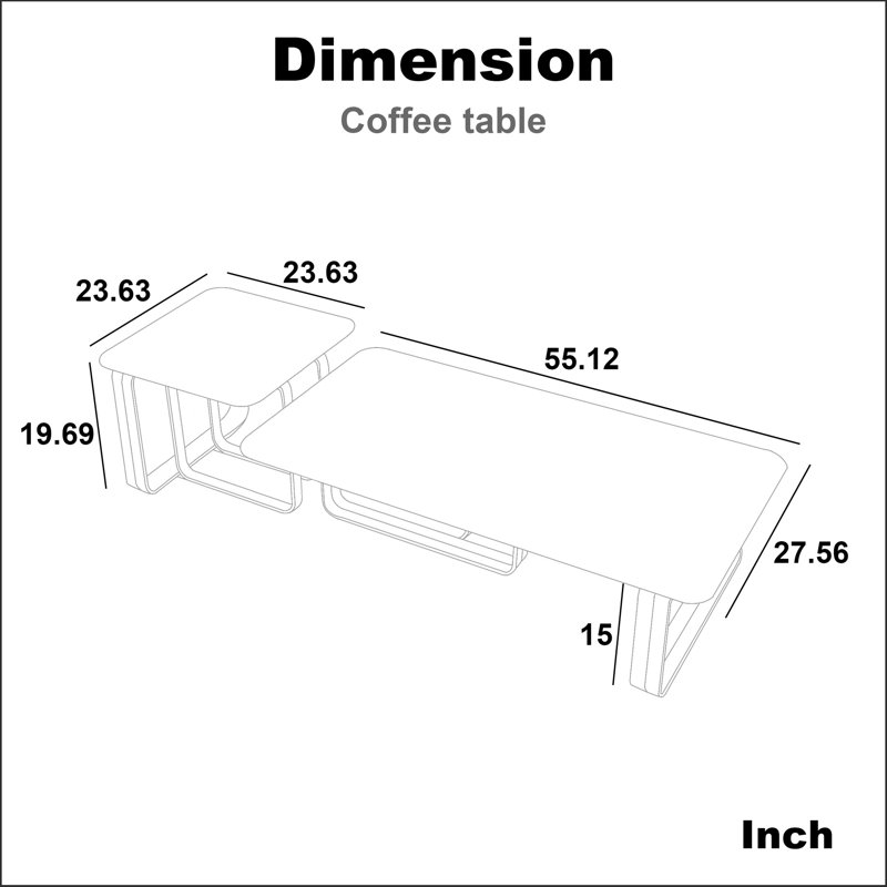 Table de salon avec coins arrondis et détails de conception rectangulaire en métal