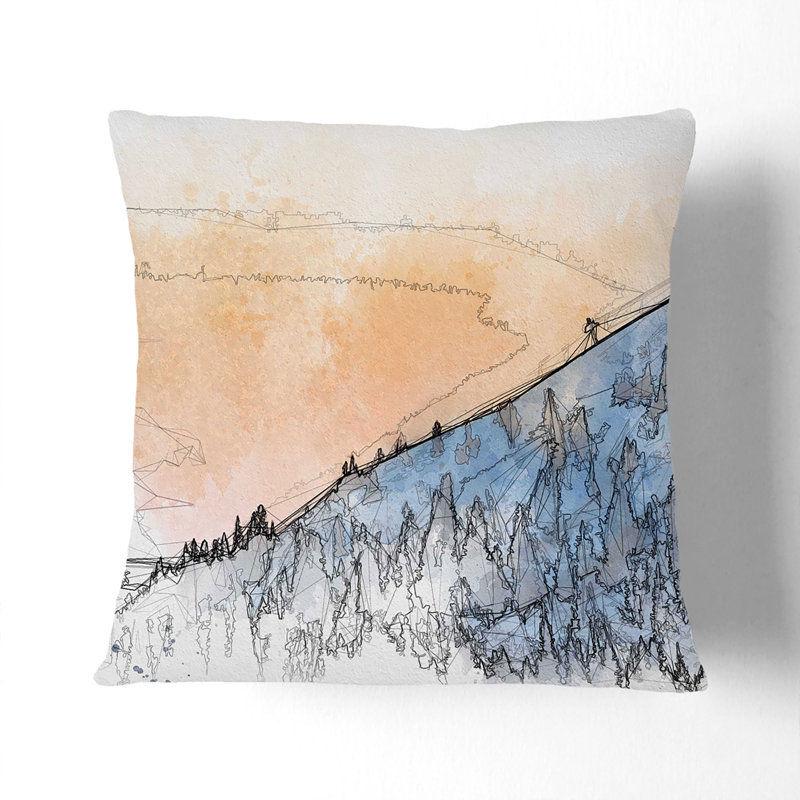 Hills of Trysil Norway Sketch Cushion with Filling, 55cm H x 55cm W x 20cm D