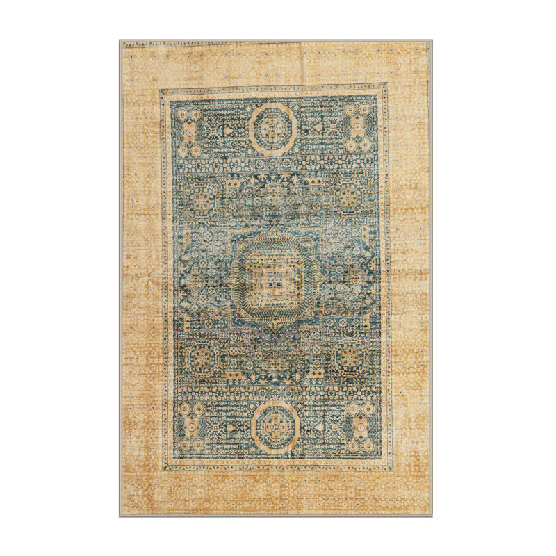 Tapis beige / bleu Southwestern, Rectangle 2 pi x 4 pi