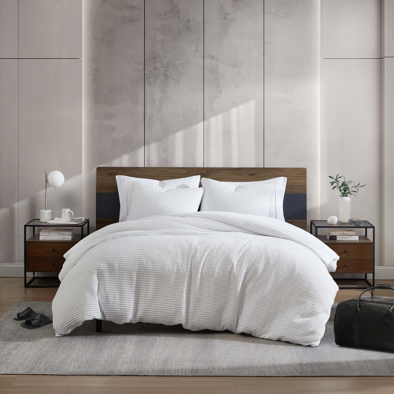 White Full Microfiber Reversible Waffle Comforter Set