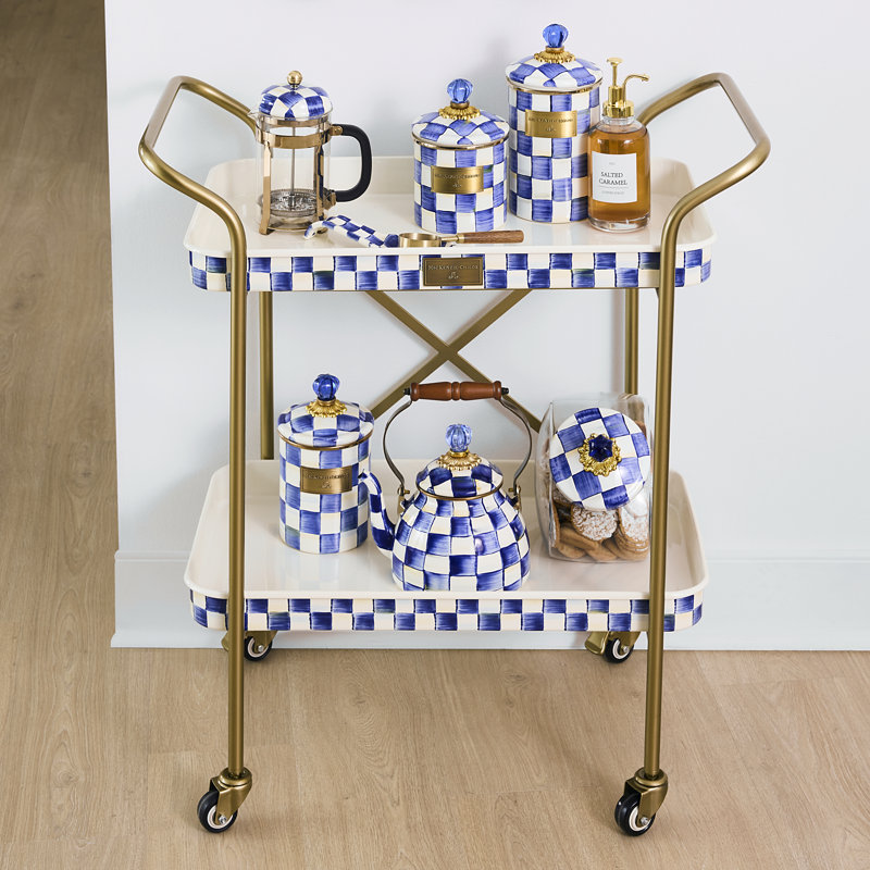 Royal Check 2-Tier Kitchen Cart, Brass/Blue/White