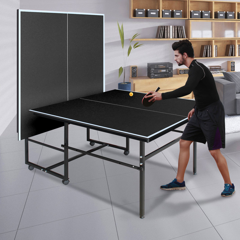 Ensemble de table de tennis de table pliable de taille moyenne 8,5 x 4,3 pi avec filet, 2 raquettes et 3 balles, Noir