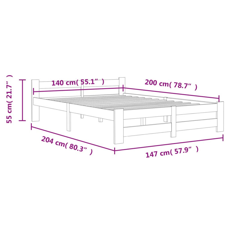 Berna Solid Wood Bed, European Double (140 x 200cm), White