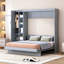 Grand lit mural gris, avec tablettes, garde-robe et lumières à DEL, convient aux chambres d'amis dans un petit lit gris, peu encombrant