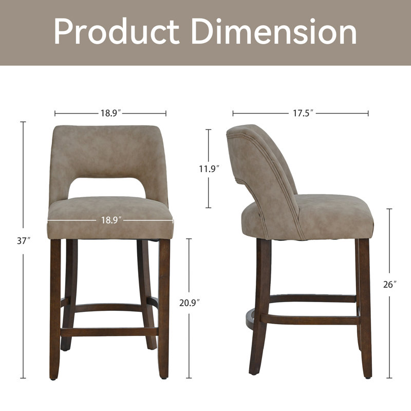  Bisto Faux Leather Upholstered Counter Height Bar Stool With Solid Wood Legs Set of 4, Taupe, 4