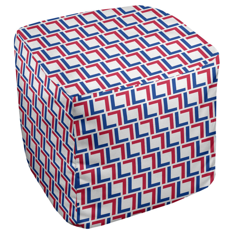 Repose-pieds carré géométrique, Blanc / Bleu / Rouge, H 13 po x l 13 po x P 13 po