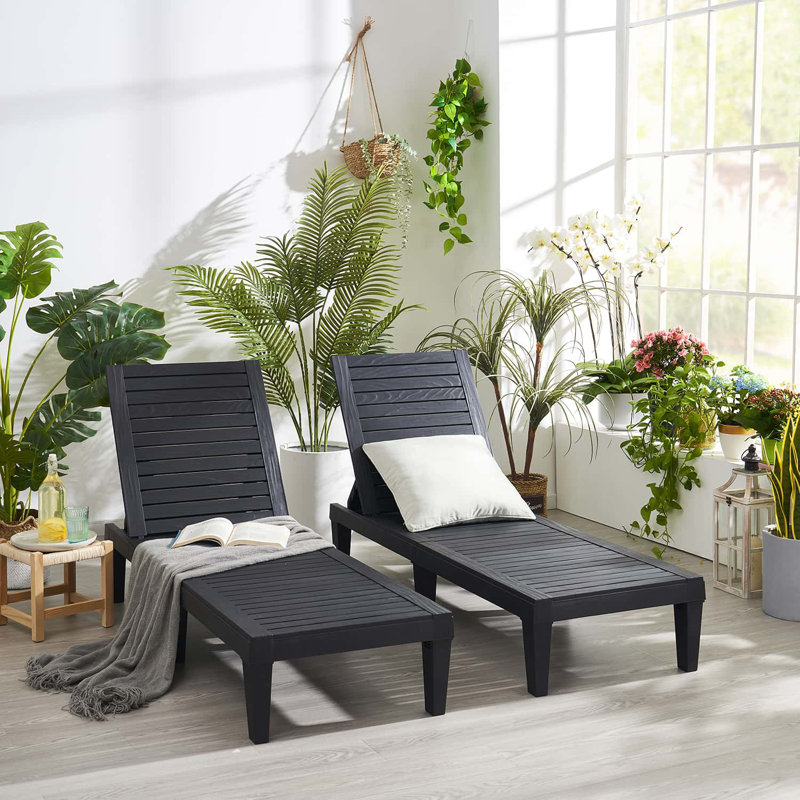 Nestl Waterproof, Lightweight, and Adjustable Outdoor Polyresin Chaise Lounge Chair Set, Black, 2