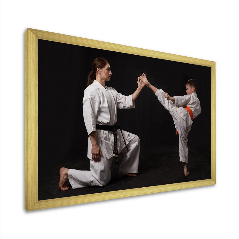 " Karate Kick Training ", Gold Single Picture Framed, 12" H x 20" W x 1" D