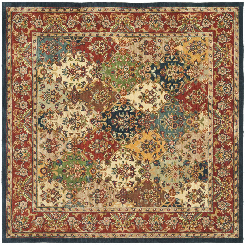 Tapis bourgogne à motif oriental en laine/coton touffeté à la main Costilla, Carré 10 pi