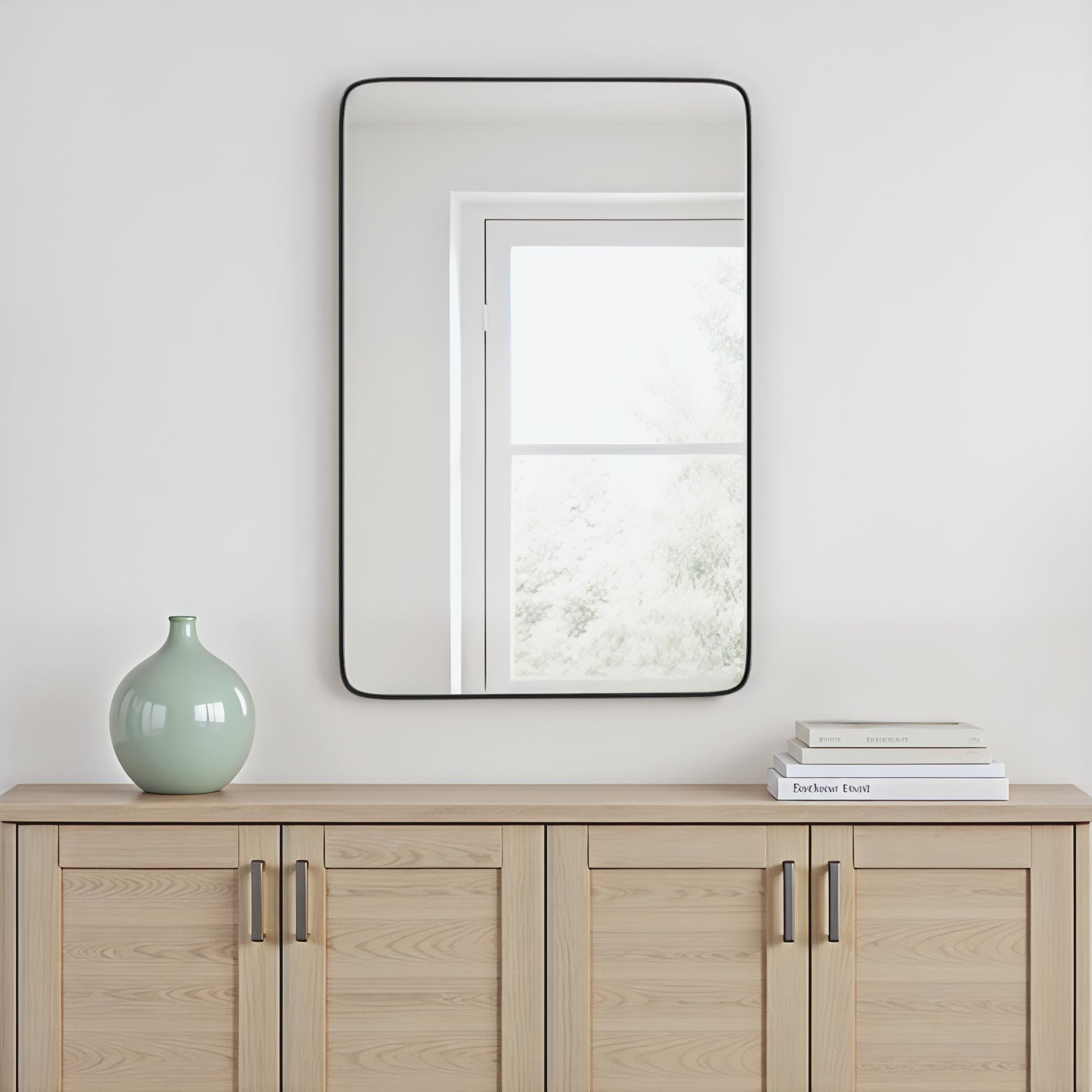 Eaton Modern & Contemporary Accent Mirror, 34" H x 33.75" W, Matte Black