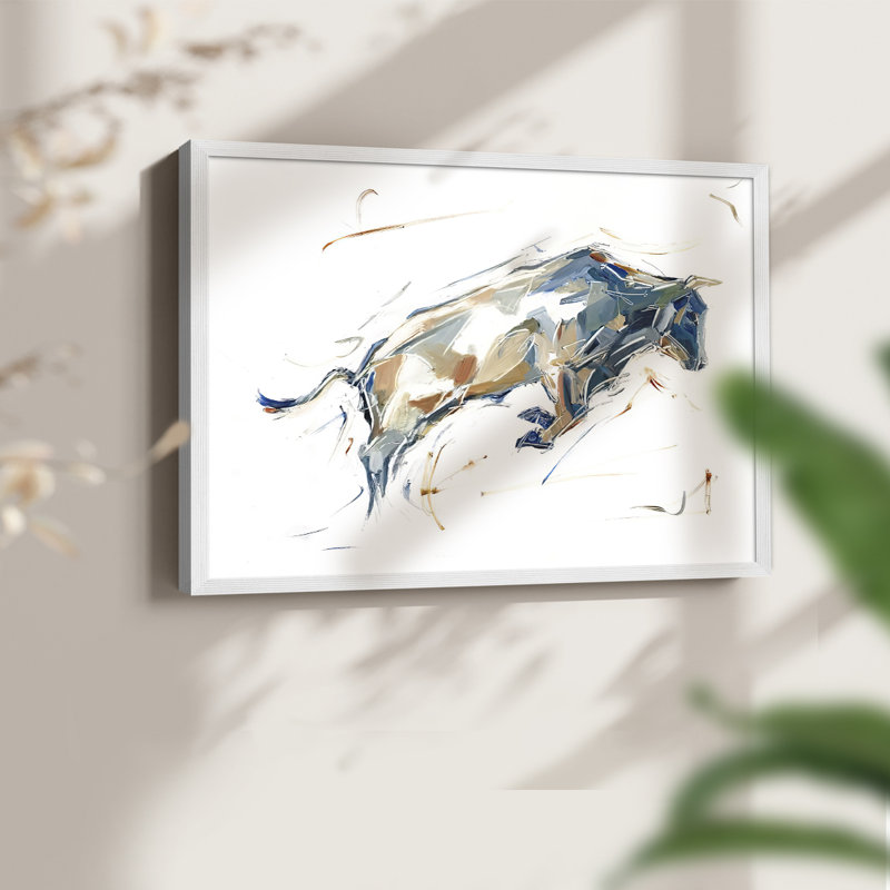 Étude de taureau moderne I - reproduction encadrée - réarmable, H 8 po x l 10 po, Blanc