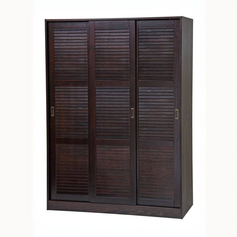 Garde-robe coulissante en bois massif à 100 % avec portes à persiennes ou à panneaux surélevés Pridemore, Café