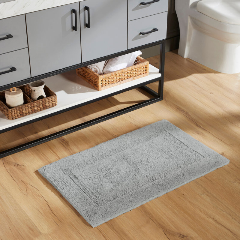 Rozanne Reversible Cotton Bath Rug, Silver, 21" x 34" Rectangle