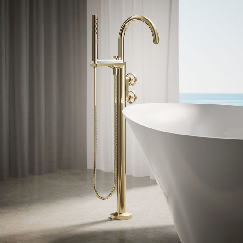 Components Floor-Mount Bath Filler Trim, Gold, Wheel Handle
