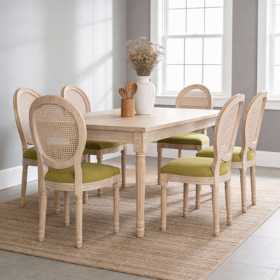 Ensemble de 2 chaises rembourrées French Country avec dossier rond en rotin naturel, pour le salon, la cuisine, le restaurant, vert