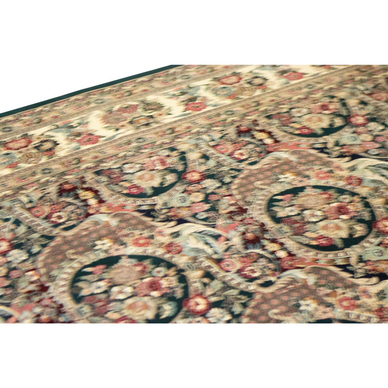 Hand Knotted Wool Area Rug in Green And Ivory