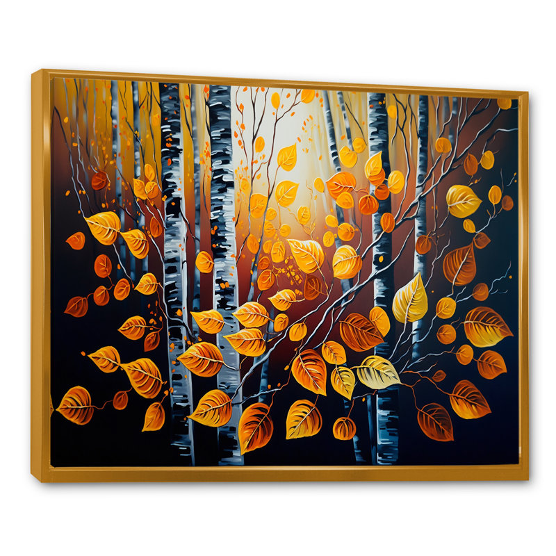 Into A Golden Birch Forest IV - Paysage, art mural sur toile, L 32 po x H 16 po, Cadre flottant doré