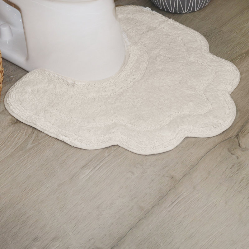 Dobrinka Bath Rug Plush 100% Cotton Mat, Unique Design, Absorbent, Quick Dry, Ivory, 20"x20"(Contour)