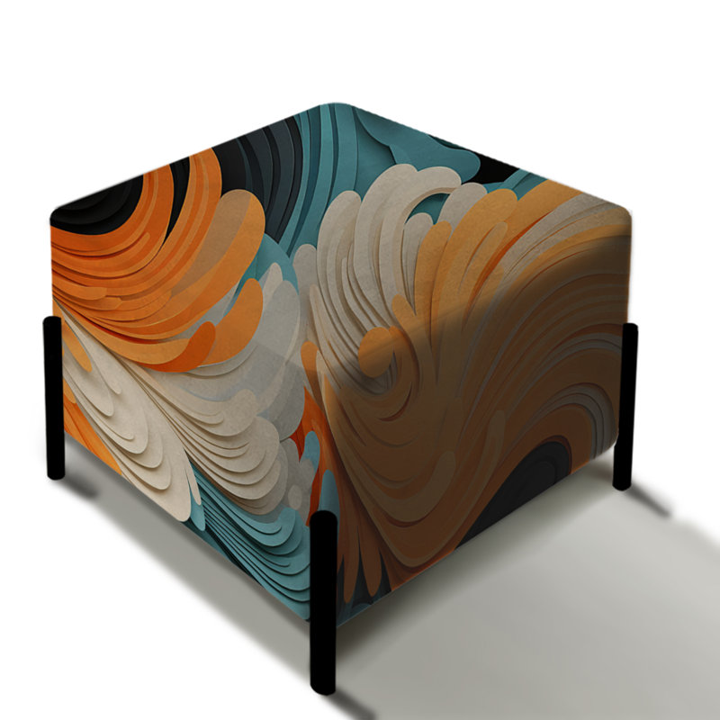 Orange et bleu sarcelle abstrait vagues - repose-pieds carré abstrait