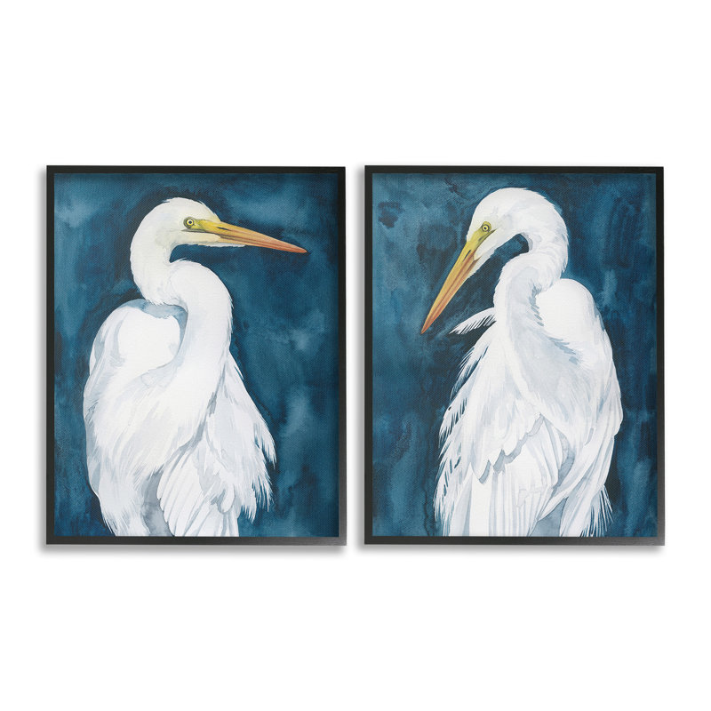 "Elegant Egrets On Blue Single Frame" par Grace Popp, 2 pièces sur toile, H 30 po x l 24 po, Estampe numérique Farmhouse