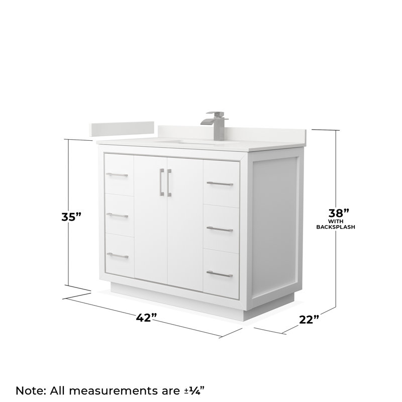Icon 42'' W Single Vanity, Brushed Nickel, Giotto Quartz, White