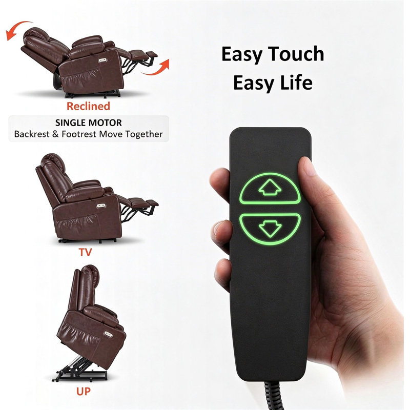 Fauteuil basculeur inclinable en similicuir à puissance moyenne avec massage et chaleur Courtois, Simili cuir brun foncé