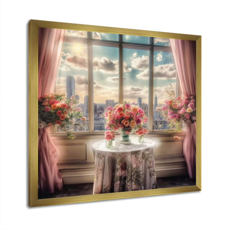Beautiful Table View Of New York I, reproduction d'art sur toile, H 30 po x l 30 po x P 1 po, Cadre flottant doré