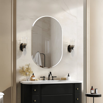 Long Oval Wall Hanging Glass Mirror With Beveled Edge Vanity Mirror For Bathroom