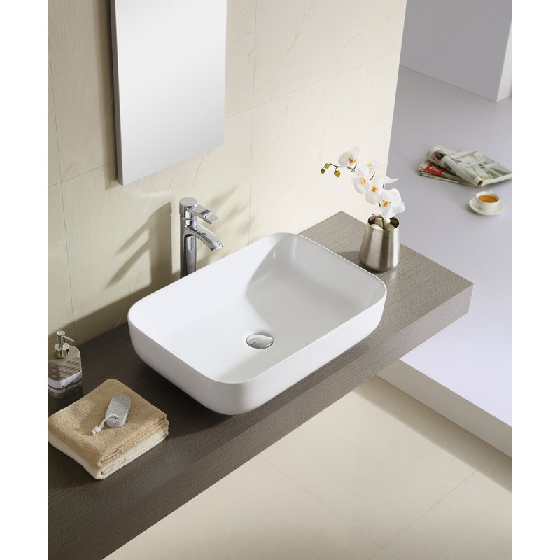 Vitreous China Rectangular Wall Mounted Faucet Bathroom Sink