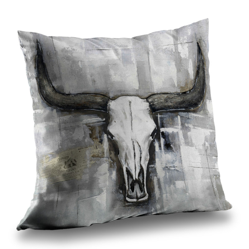 Bull Skull Throw - Deer White Poly Twill Home Decor | Industrial – Throw Pillow Cover Only, Double-Sided Print, Insert Not Included