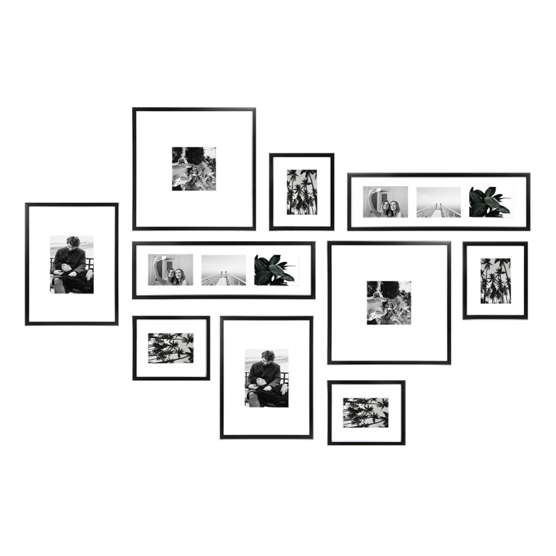 Shivangi 10 Piece Gallery Picture Frame Set, Black/White