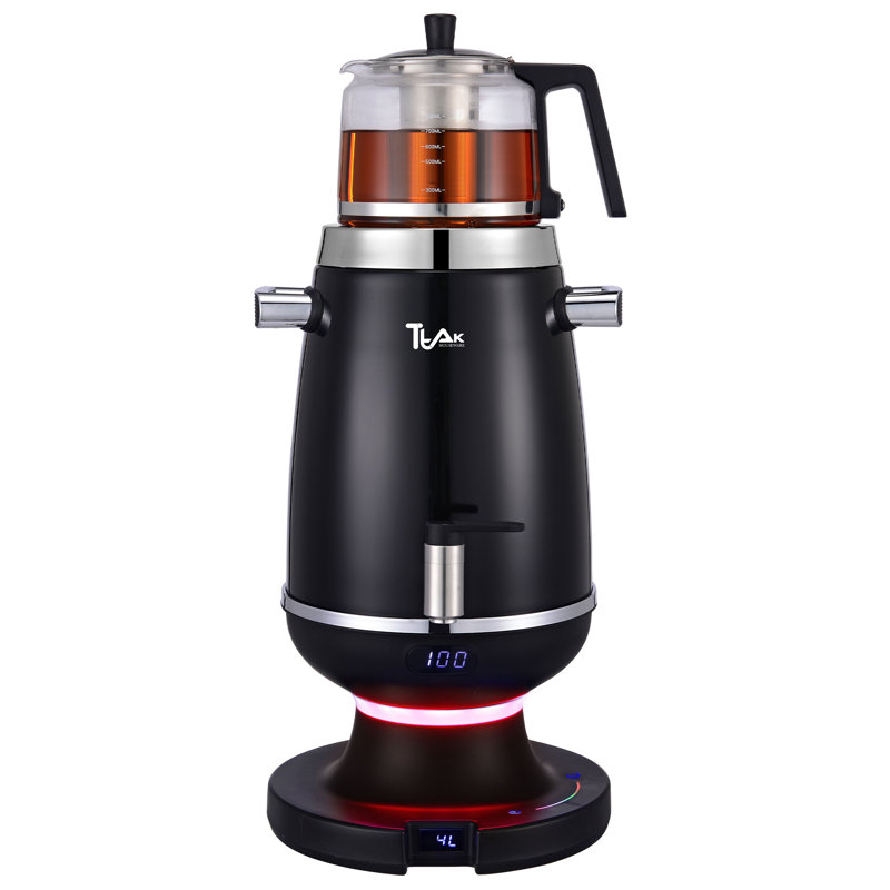 Electric Samovar Tea Maker 4L with Glass Teapot, Stainless Steel Hot Water Urn, Fast Boil 120V 1500W, Auto Shut Off & Keep Warm, Turkish Russian Tea Maker for Home & Office-Black