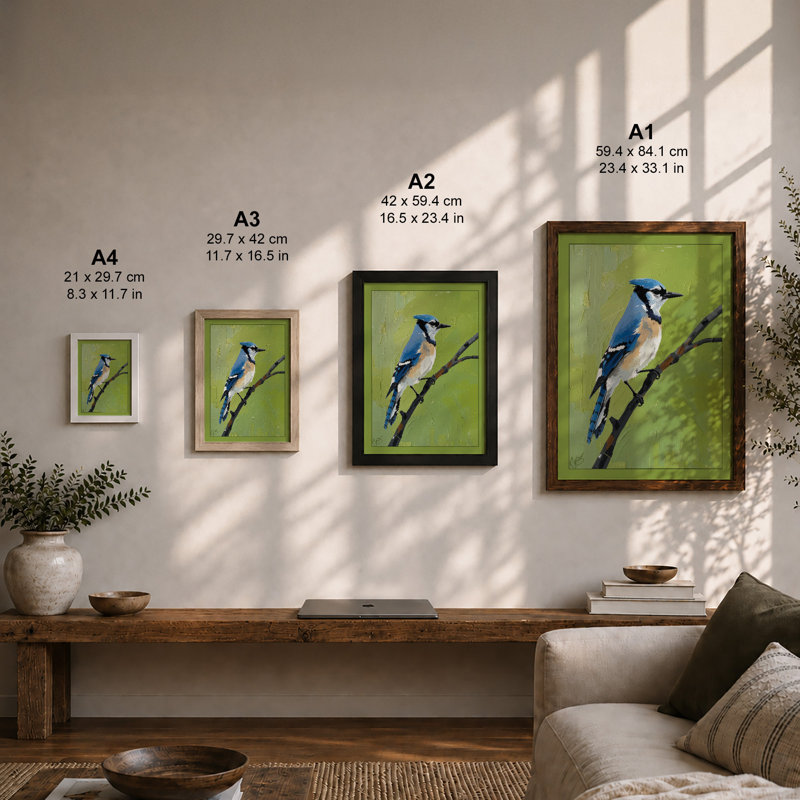 Blue Jay On Branch Naturalistic - Print, Unframed, A4 - 29.7 x 21.0 cm