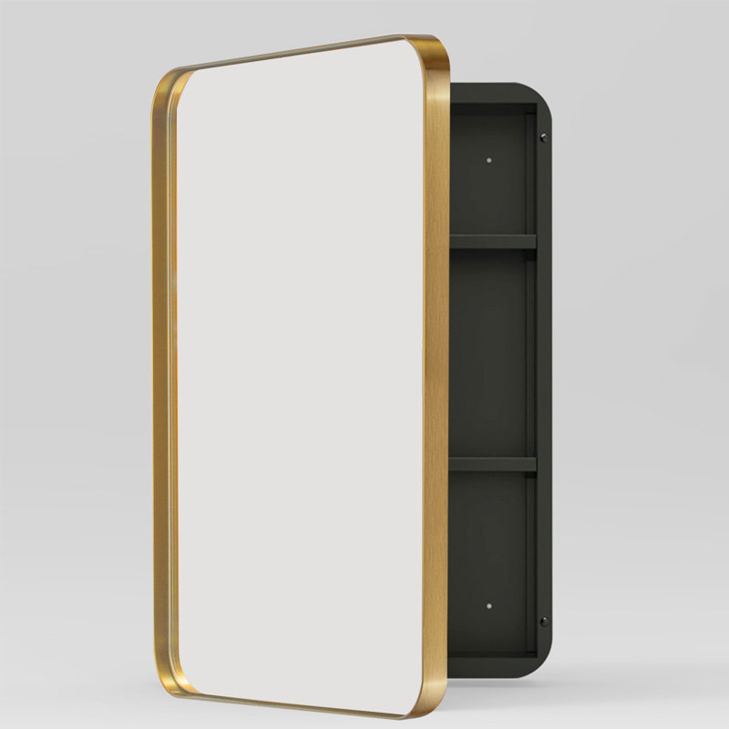 Armoire à pharmacie encastrée ou à fixation en surface 16 po x l 20 po avec miroir encadré en acier inoxydable brossé et tablettes réglables