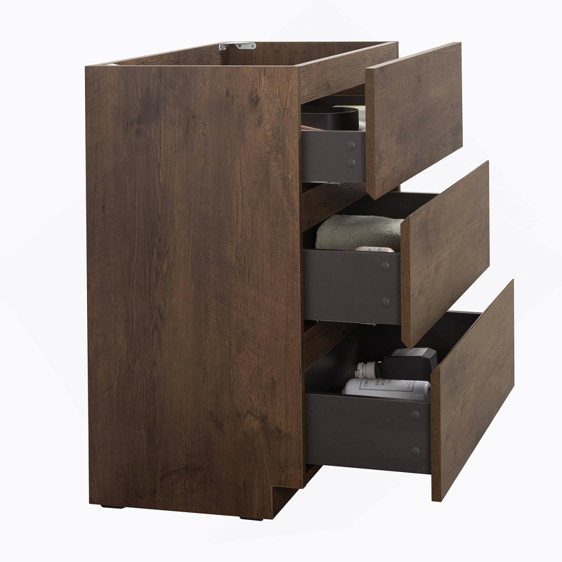 Floor cabinet WITHOUT basin,With three drawers, Walnut