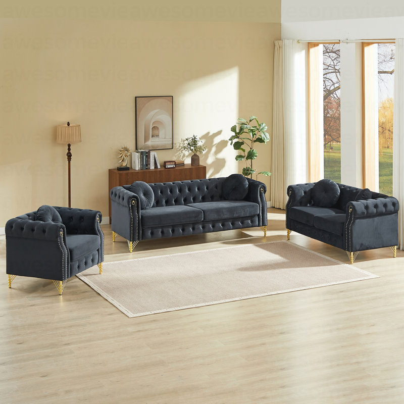 Canapé Chesterfield en cuivre et cuivre, 6, Noir