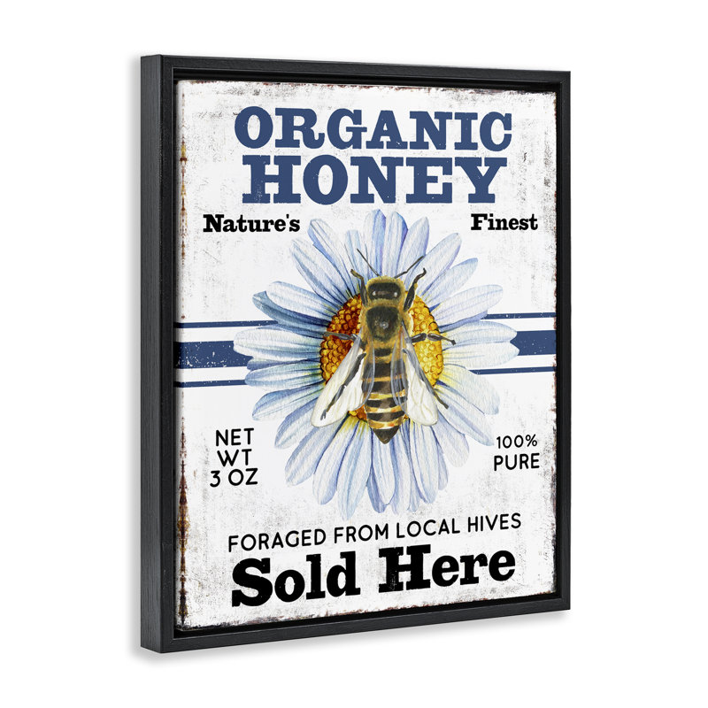  Art mural encadré sur toile flottante «Organic Honey Sold Here» par Creatif Belle, Cadre flottant noir de jais