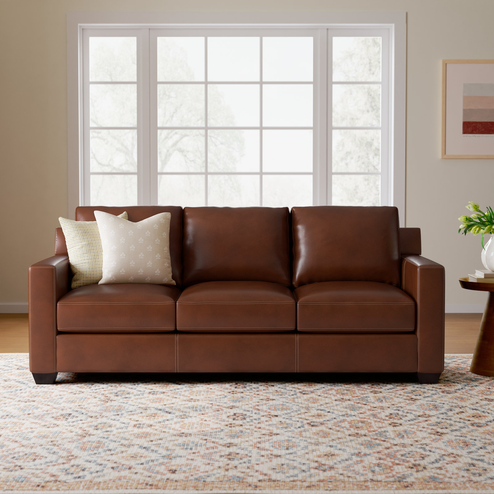 Covedale 83.5'' Upholstered Sofa, Sidekick Cobble Stone Genuine Leather