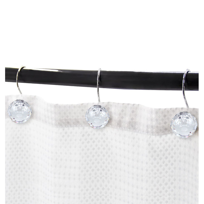 12 Piece Set - 12pcs Clear Sphere Shower Curtain Hooks Rings Rustproof